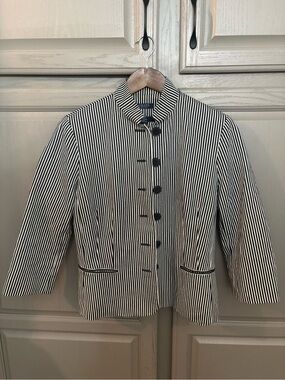 Chaps Navy Blue & White Women's Button Jacket